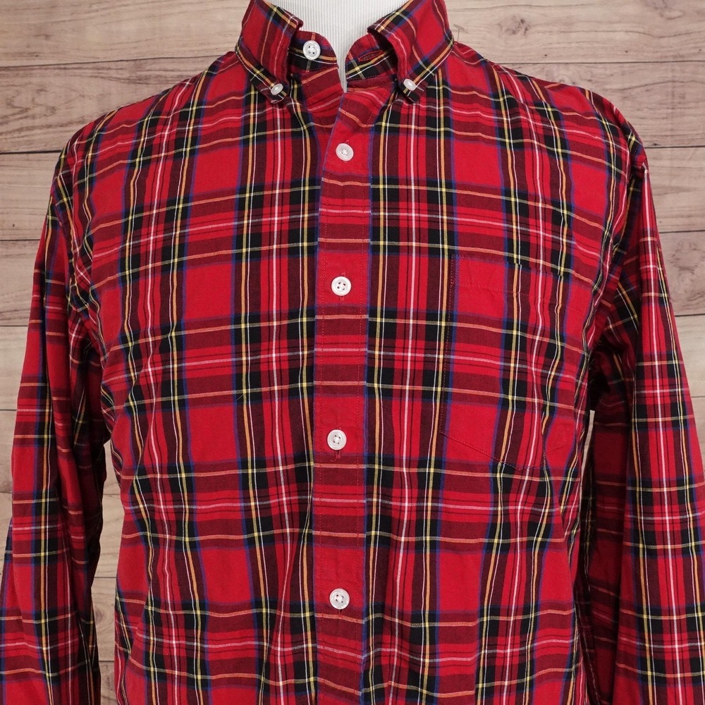 J.CREW Flex Washed Shirt Mens XL Red Plaid Long Sleeve Button-Up Classic Fit